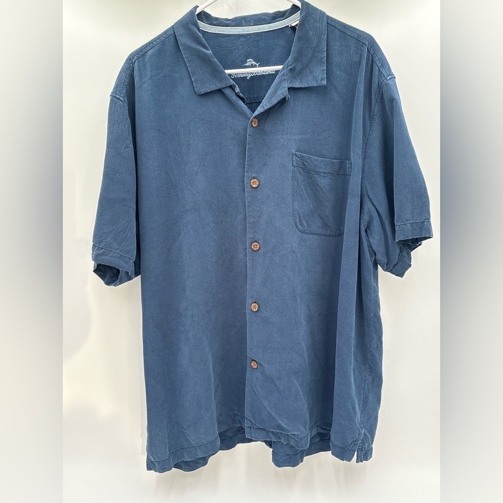 Tommy Bahama Silk Button Up Shirt Men's XL Blue Jacquard Resort Vacation‎